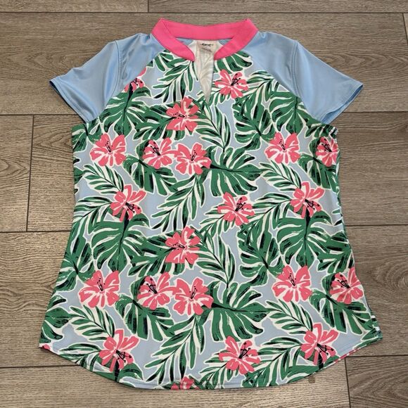 JOFIT Polo Women's Large Golf Shirt Floral Tropical Colorful Summer Pickleball - Picture 1 of 7